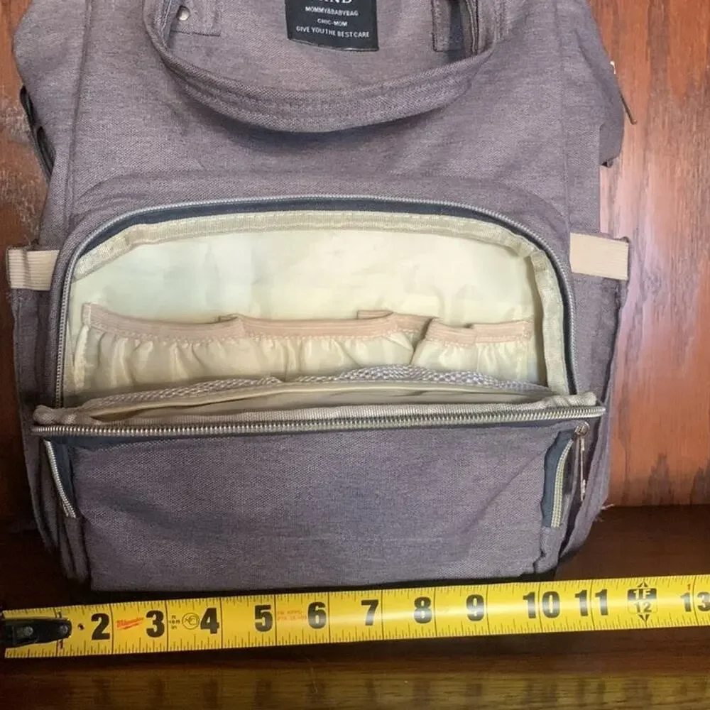 Diaper Bag Backpack Gray Multi-Pocket Baby Travel Backpack